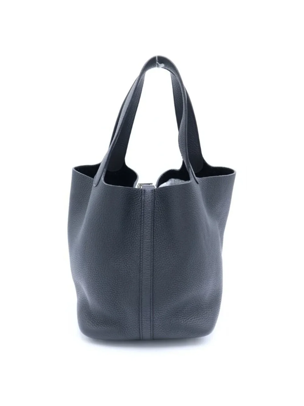 Hermes Picotin Lock MM Taurillon Clemence Silver Handbag Black